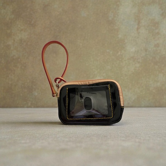 Dooney & Bourke Patent Leather Wristlet ID Holder Black 6x4 Red Interior EUC - Picture 5 of 7